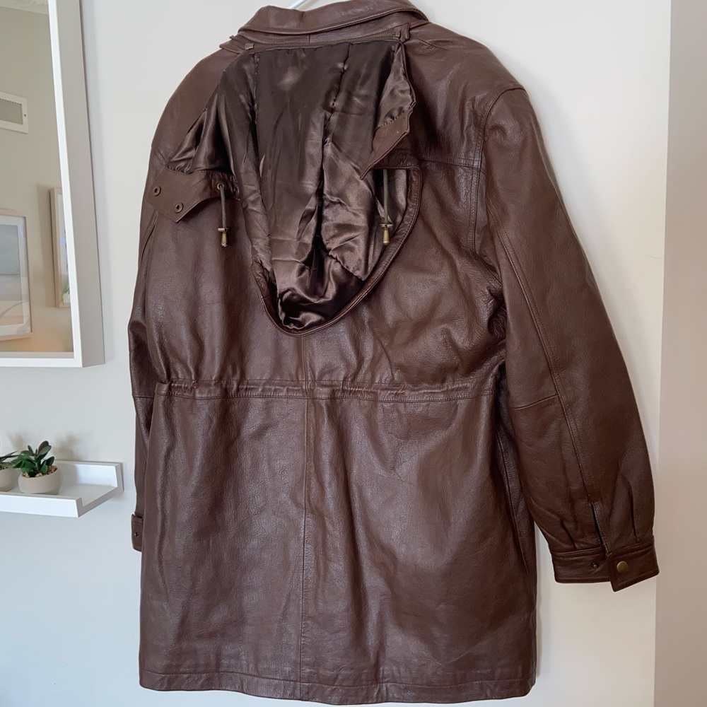Wilson Leather Lamb Leather Brown Hooded Trench Coat - Size Medium - Picture 2 of 11